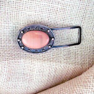 Silver and Arizona Pink Petrified Wood Southwestern Vintage Belt Buckle
